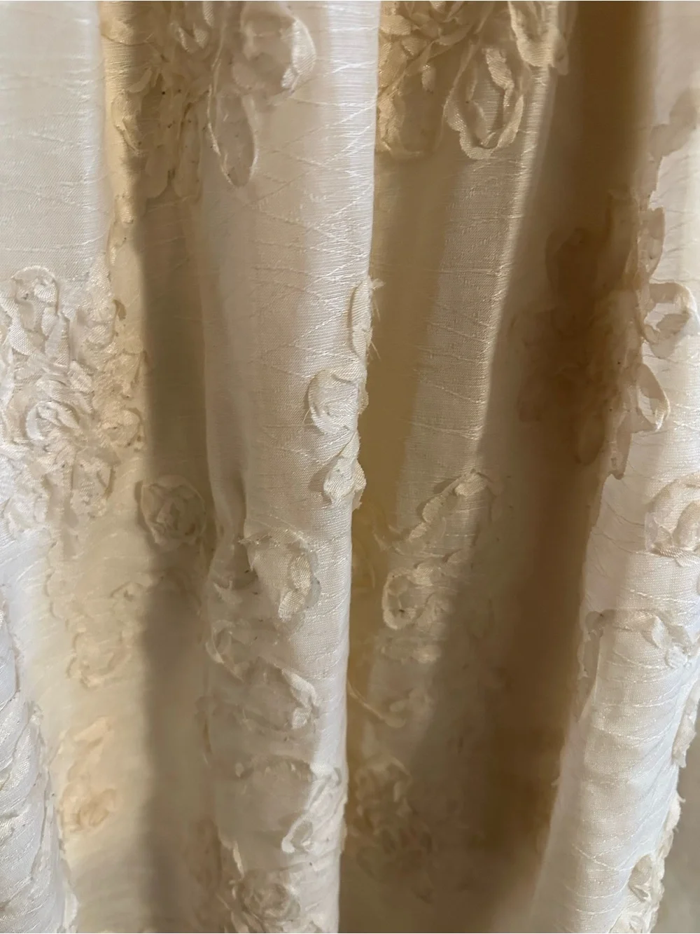 DownEast Cream Floral Appliqué Midi Skirt A-Line Lined Elastic Waist S Romantic